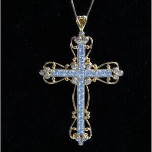Ross Simons 18K Gold over Sterling Silver Cross Pendant Necklace 925 CZ